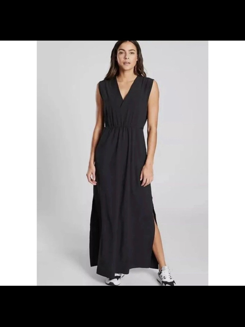 Athleta Black Sleeveless V-Neck Maxi Dress with Side Slit